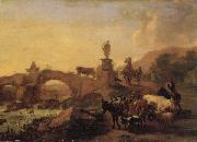 BERCHEM, Nicolaes Italian Landscape with a Bridge oil painting on canvas